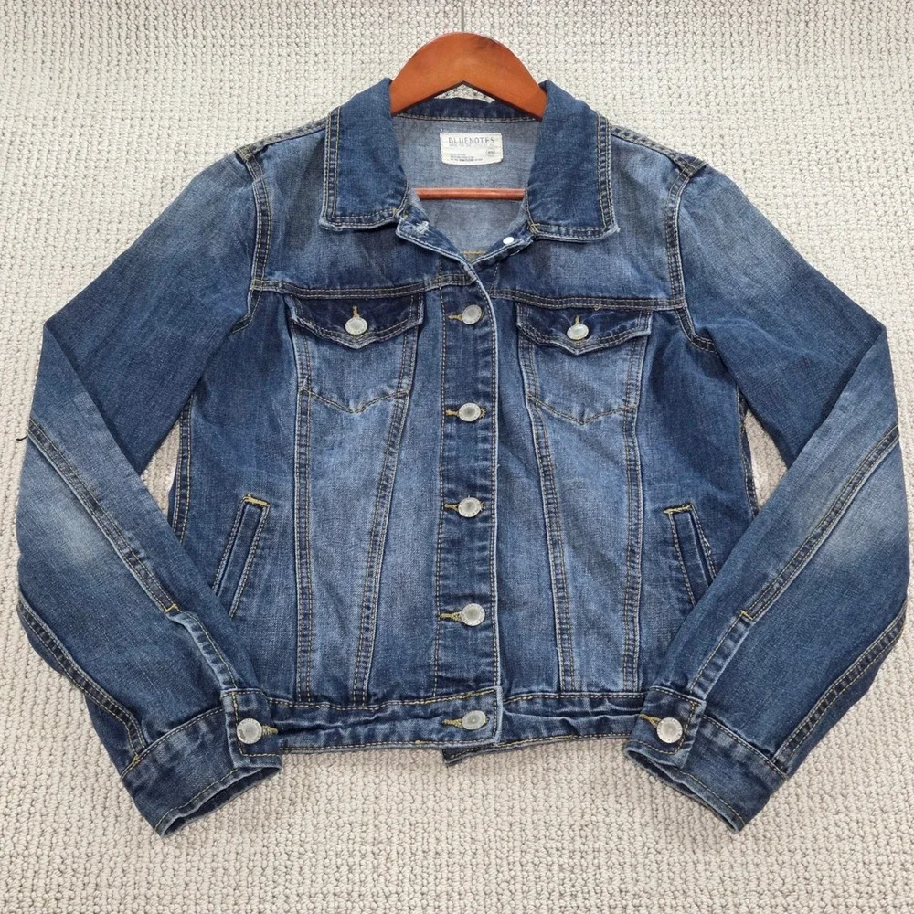 BlueNotes‎ Denim Jacket Medium Heart Painted Design Women's Jean Coat